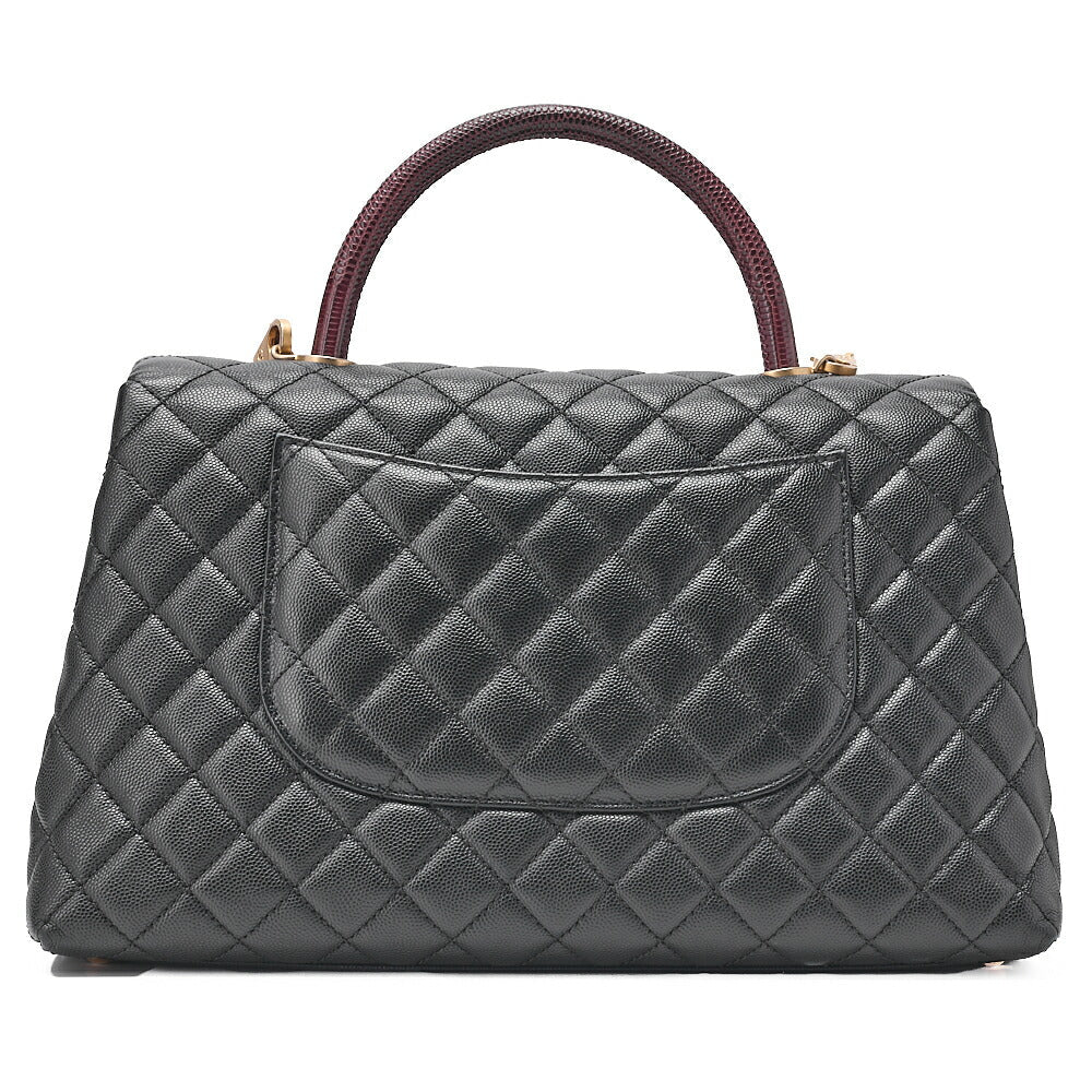 CHANEL Shoulder Bag Matelasse Coco Handle 33 2WAY Handbag Caviar Skin x Lizard Black Gold-Tone Hardware, Pre-Owned