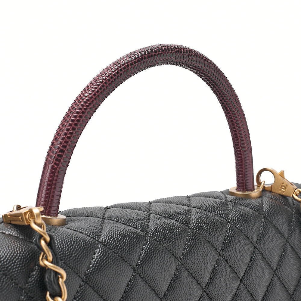 CHANEL Shoulder Bag Matelasse Coco Handle 33 2WAY Handbag Caviar Skin x Lizard Black Gold-Tone Hardware, Pre-Owned