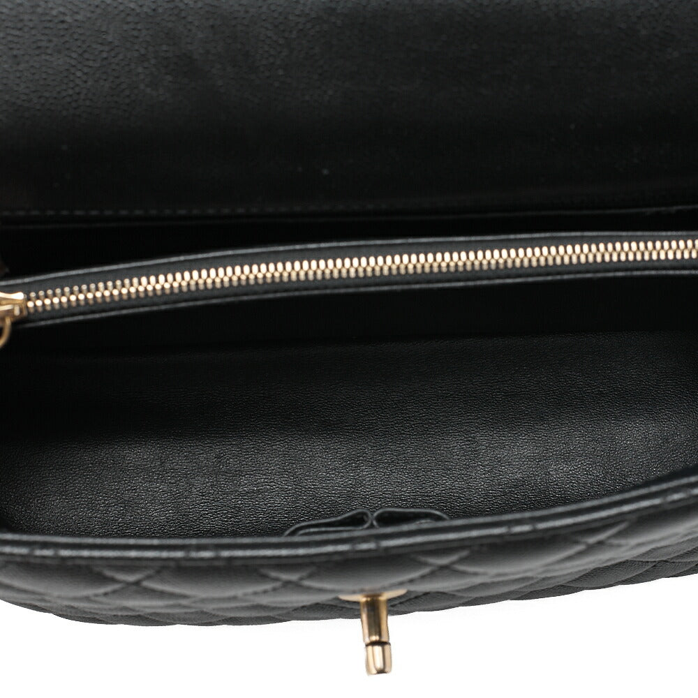 CHANEL Shoulder Bag Matelasse Coco Handle 33 2WAY Handbag Caviar Skin x Lizard Black Gold-Tone Hardware, Pre-Owned