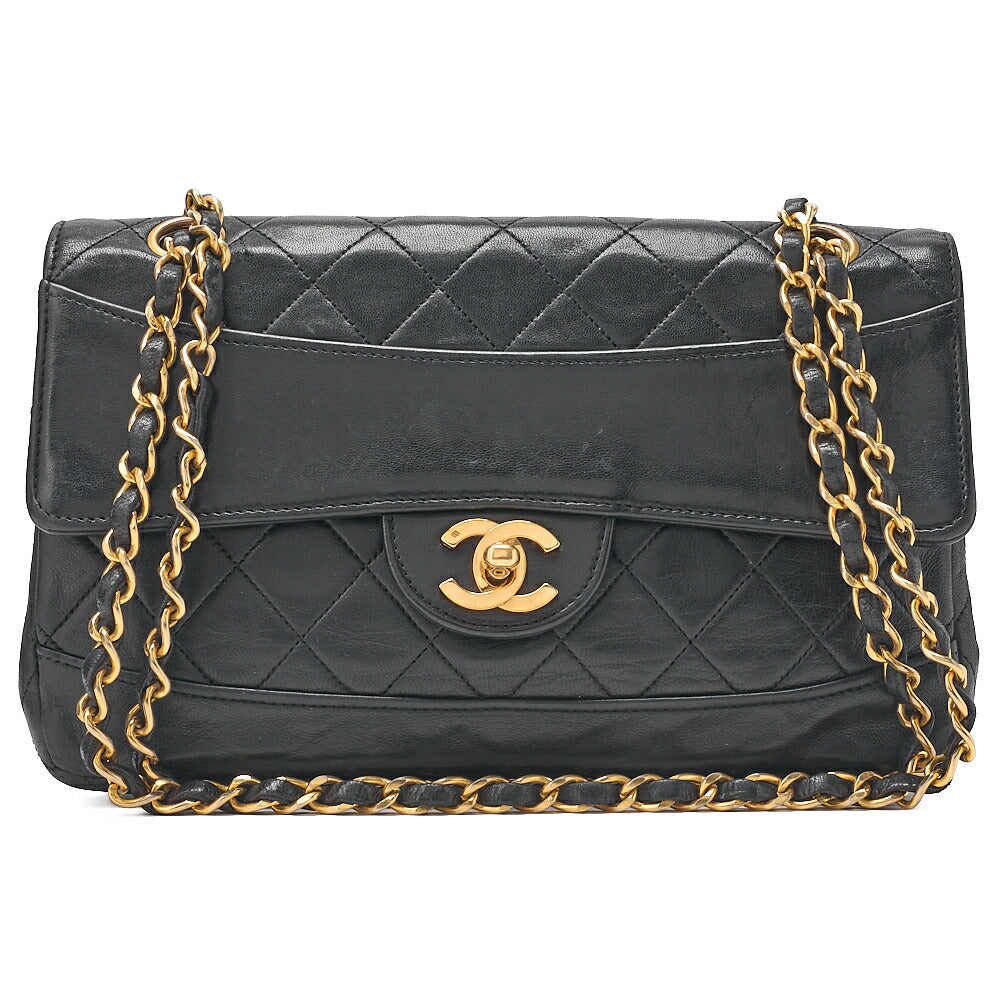 CHANEL Lambskin Matelasse Design Flap with Pouch Single Chain Shoulder Black Gold-Tone Hardware, Pre-Owned