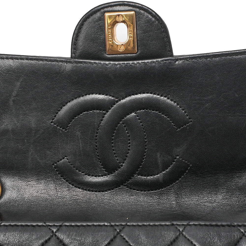 CHANEL Lambskin Matelasse Design Flap with Pouch Single Chain Shoulder Black Gold-Tone Hardware, Pre-Owned