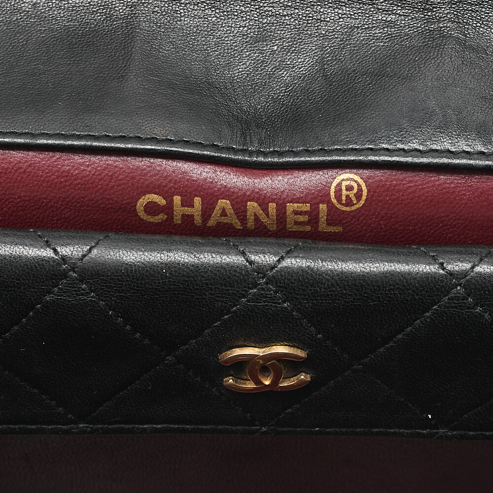 CHANEL Lambskin Matelasse Design Flap with Pouch Single Chain Shoulder Black Gold-Tone Hardware, Pre-Owned