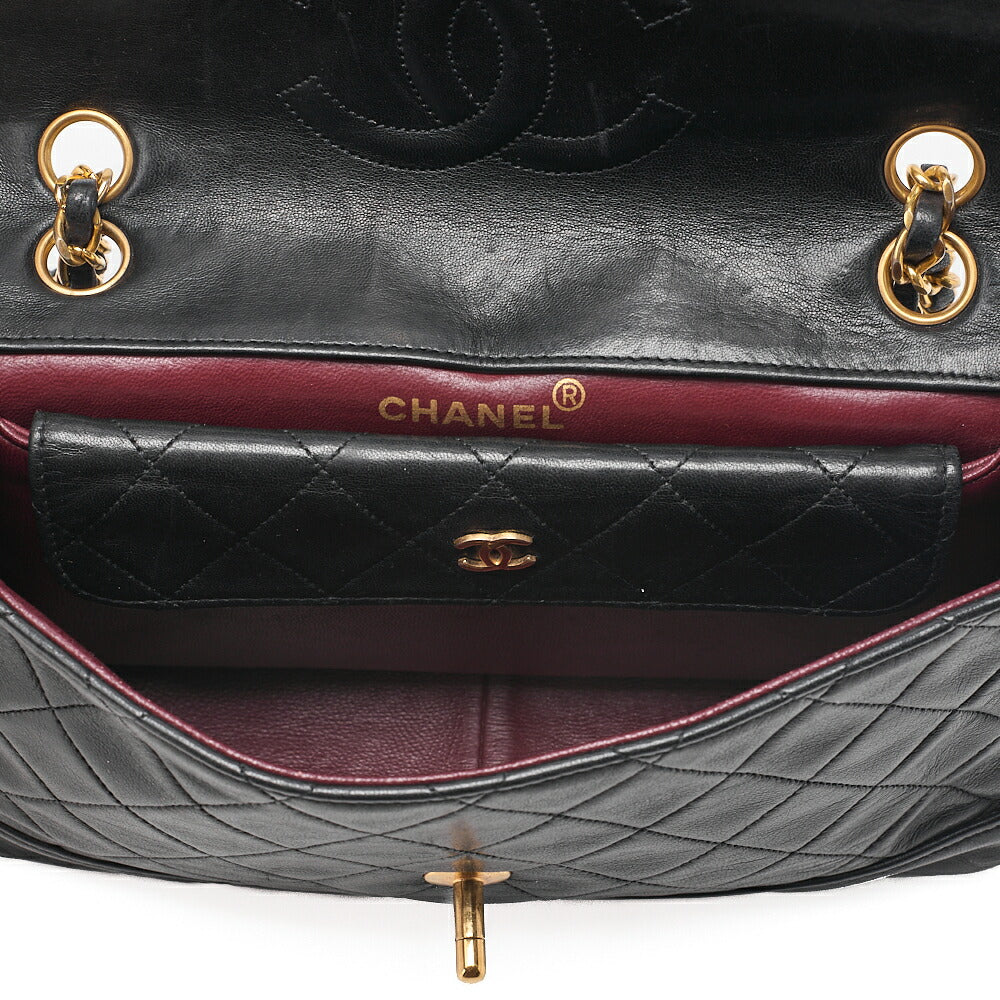 CHANEL Lambskin Matelasse Design Flap with Pouch Single Chain Shoulder Black Gold-Tone Hardware, Pre-Owned