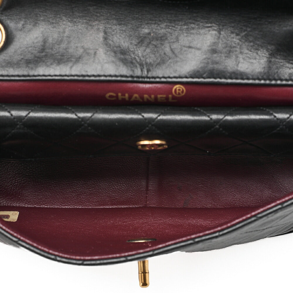 CHANEL Lambskin Matelasse Design Flap with Pouch Single Chain Shoulder Black Gold-Tone Hardware, Pre-Owned