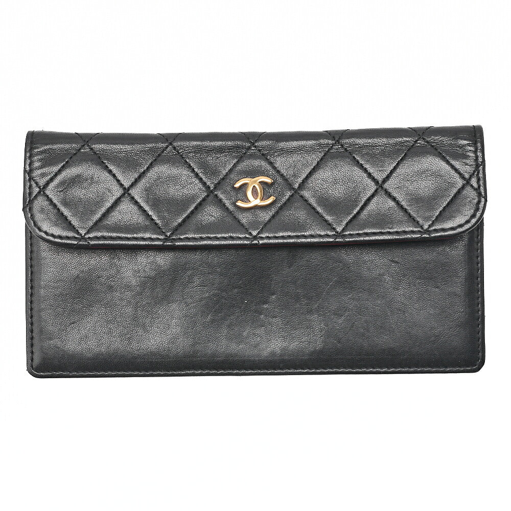 CHANEL Lambskin Matelasse Design Flap with Pouch Single Chain Shoulder Black Gold-Tone Hardware, Pre-Owned