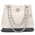CHANEL Shoulder Bag Vintage Calf Coco Mark Drawstring Bag Black x White Silver-Tone Hardware, Pre-Owned