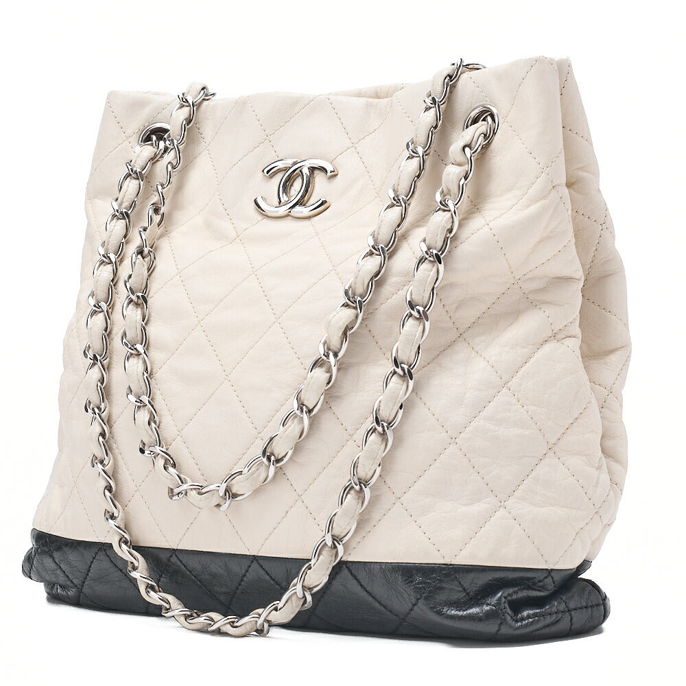 CHANEL Shoulder Bag Vintage Calf Coco Mark Drawstring Bag Black x White Silver-Tone Hardware, Pre-Owned