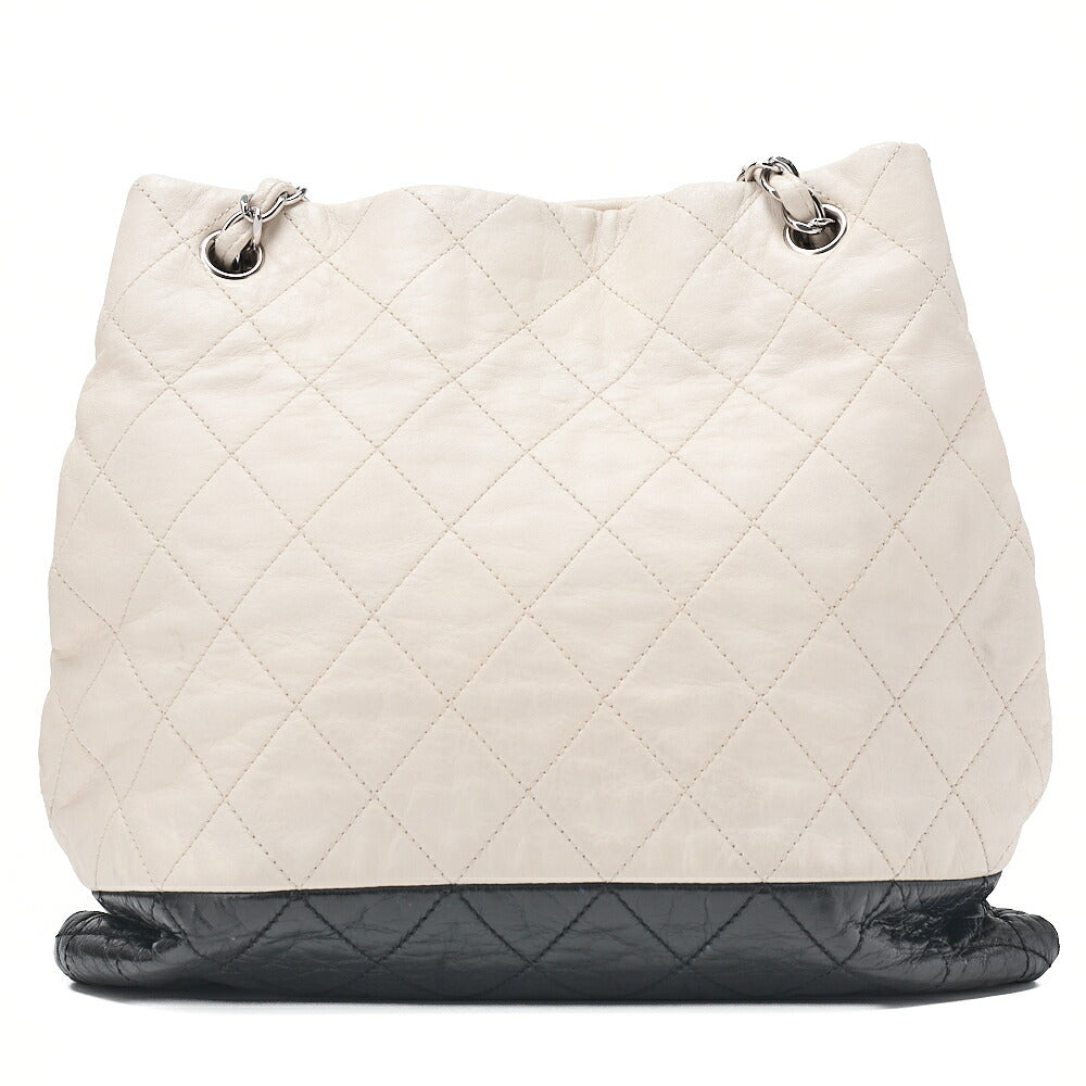 CHANEL Shoulder Bag Vintage Calf Coco Mark Drawstring Bag Black x White Silver-Tone Hardware, Pre-Owned