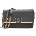 CHANEL Caviar Skin x Suede Matlasse Chain Shoulder Black Gold-Tone Hardware, Pre-Owned