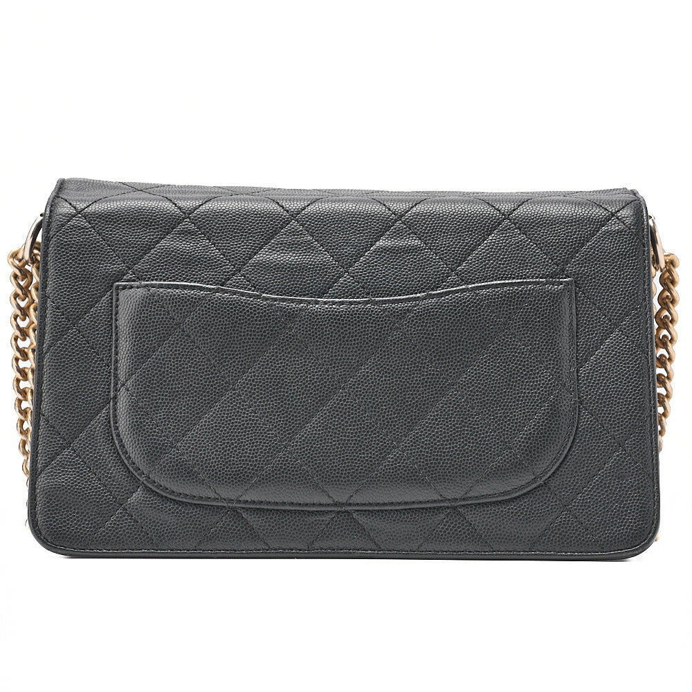 CHANEL Caviar Skin x Suede Matlasse Chain Shoulder Black Gold-Tone Hardware, Pre-Owned