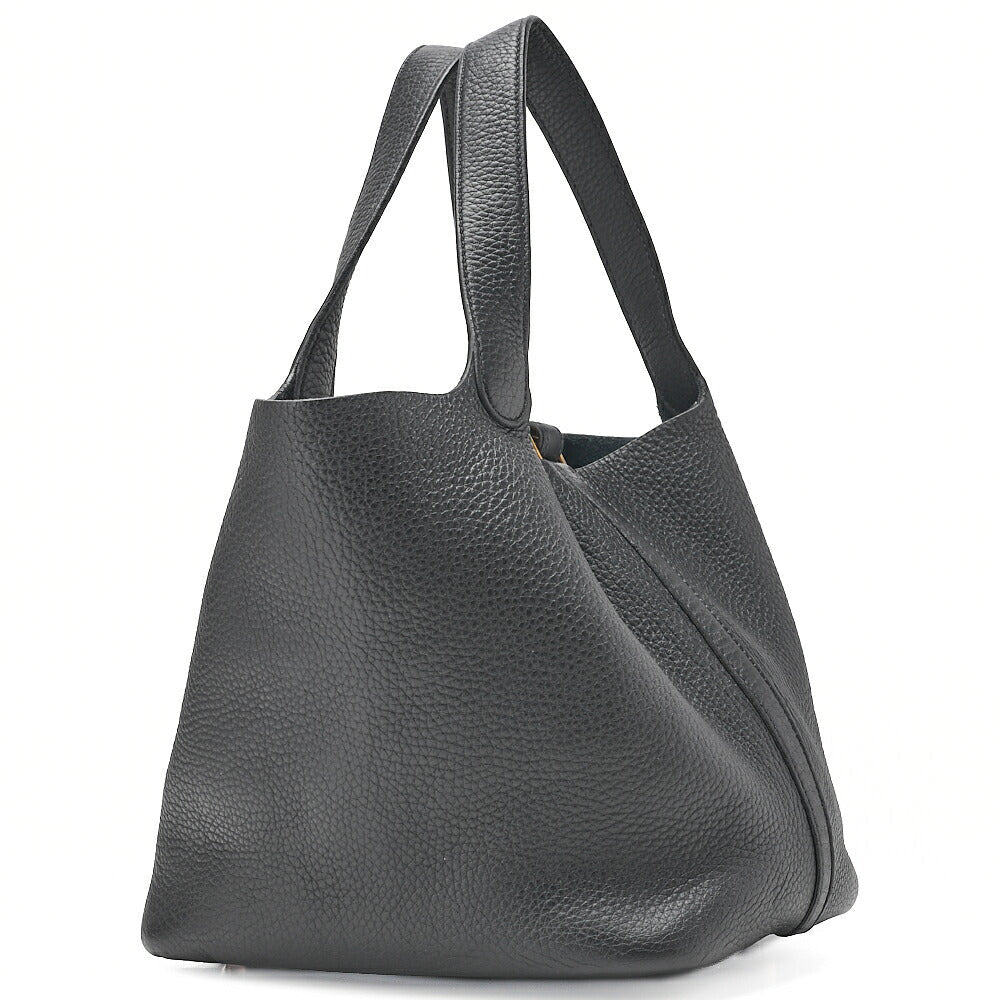 HERMES Picotan Lock MM Handbag Tryon Clemence Black Black Gold-Tone Hardware, Pre-Owned