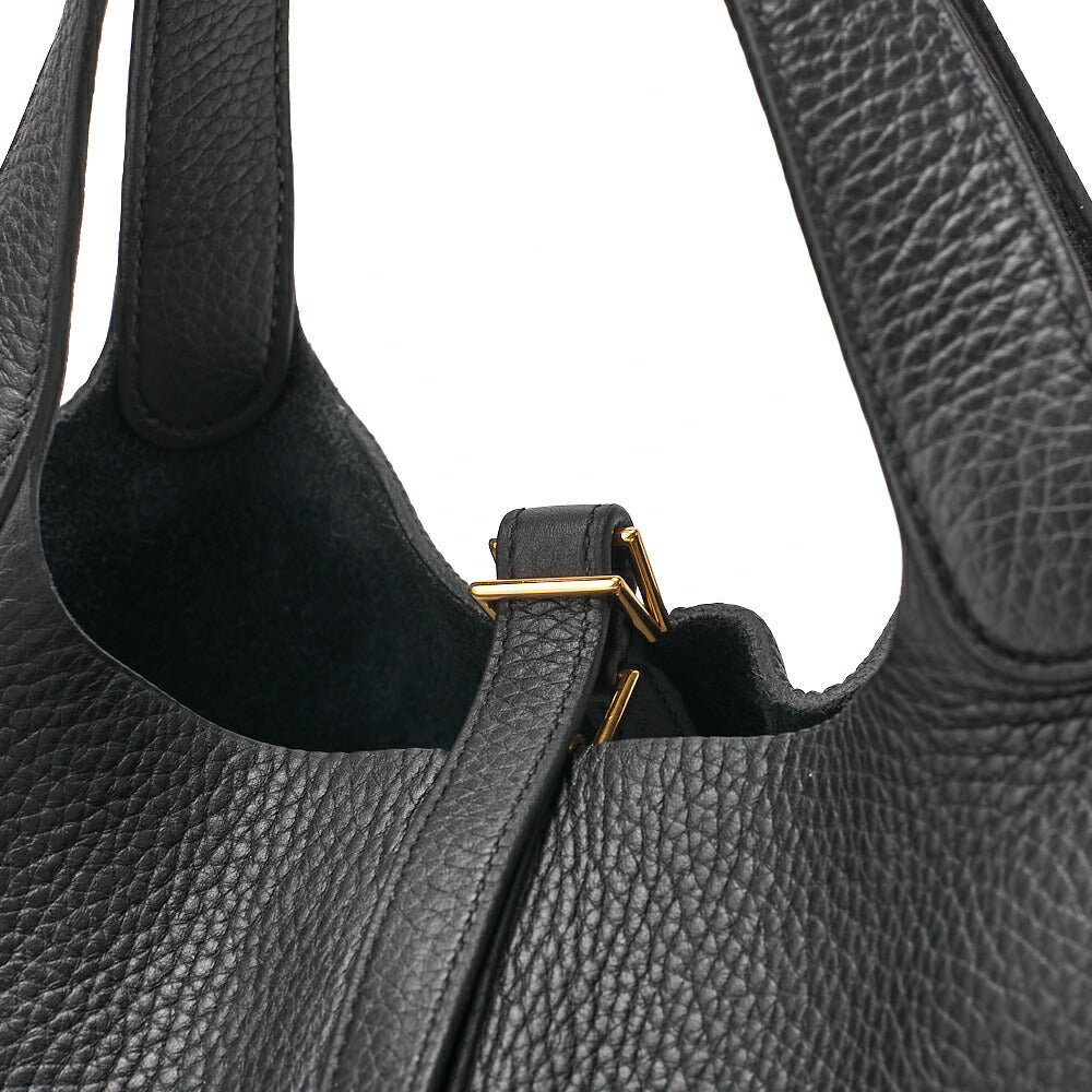 HERMES Picotan Lock MM Handbag Tryon Clemence Black Black Gold-Tone Hardware, Pre-Owned