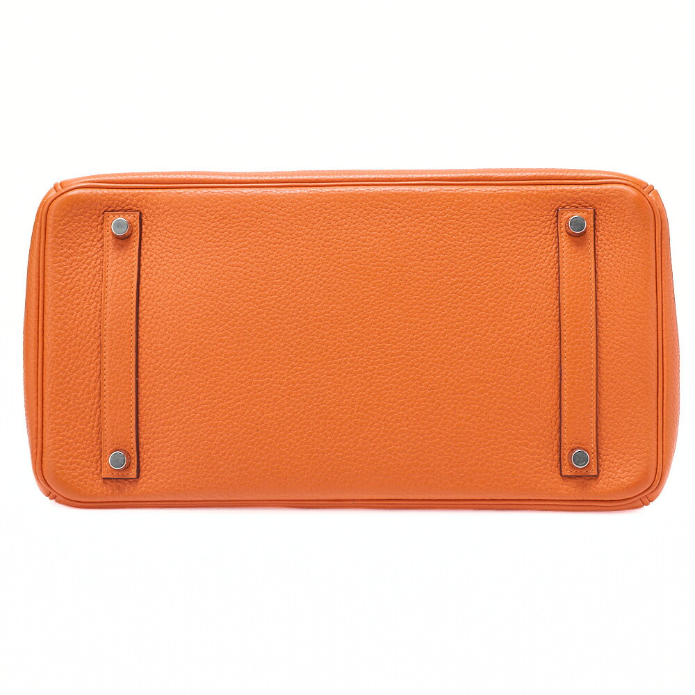 HERMES Birkin 35 Handbag Togo Orange Silver-Tone Hardware, Pre-Owned