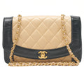 CHANEL Matlasse Diana Flap 25cm Chain Shoulder Lambskin Black x beige Gold-Tone Hardware, Pre-Owned