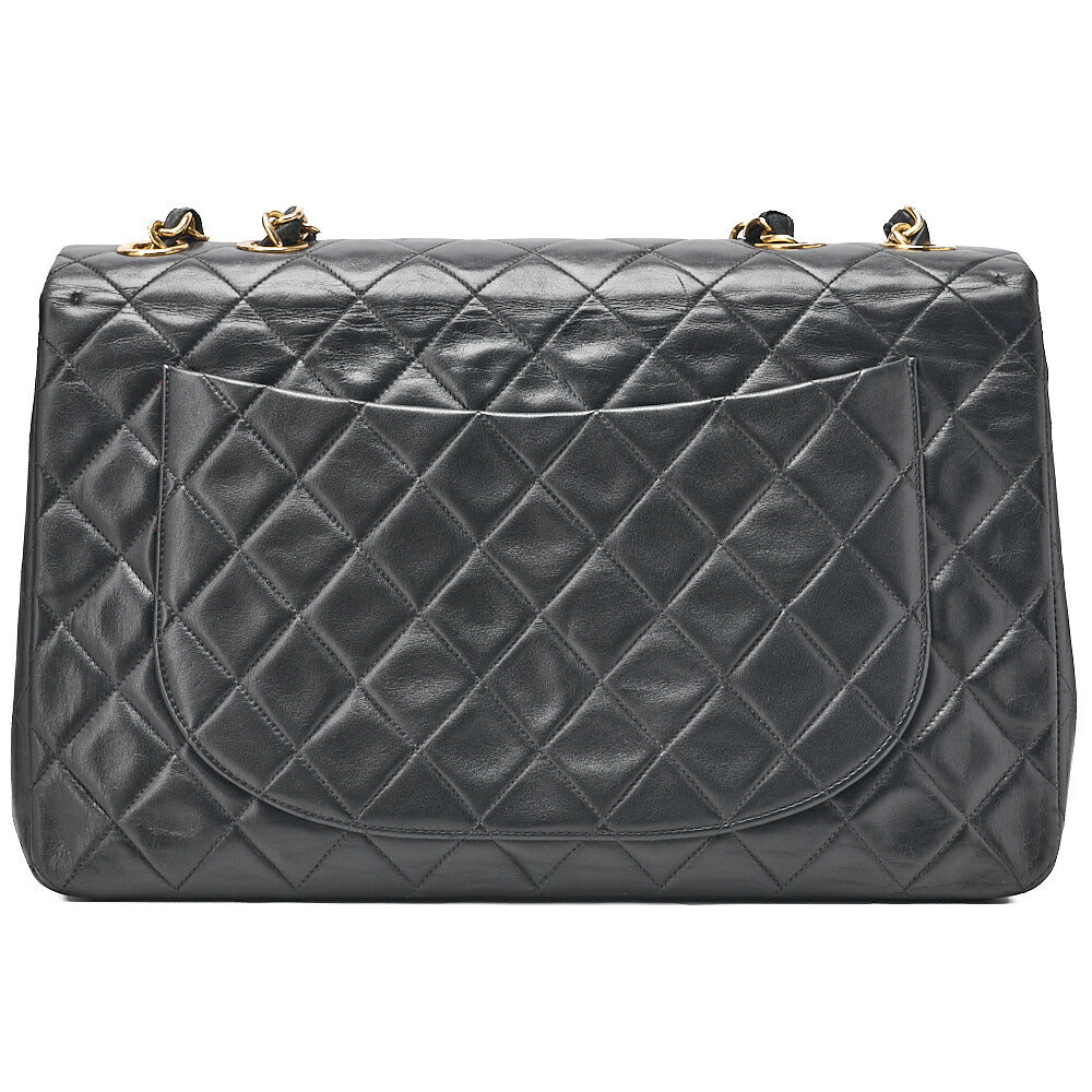CHANEL Chain Shoulder Bag Deca Matelasse 34cm Single Flap Lambskin Black Gold-Tone Hardware, Pre-Owned