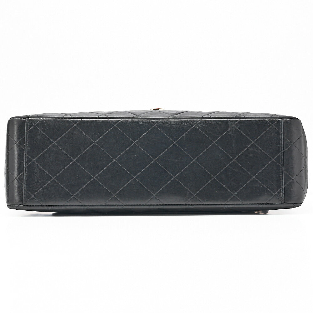 CHANEL Chain Shoulder Bag Deca Matelasse 34cm Single Flap Lambskin Black Gold-Tone Hardware, Pre-Owned