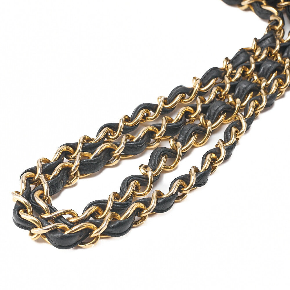 CHANEL Chain Shoulder Bag Deca Matelasse 34cm Single Flap Lambskin Black Gold-Tone Hardware, Pre-Owned