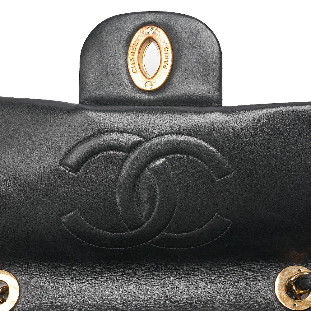 CHANEL Chain Shoulder Bag Deca Matelasse 34cm Single Flap Lambskin Black Gold-Tone Hardware, Pre-Owned