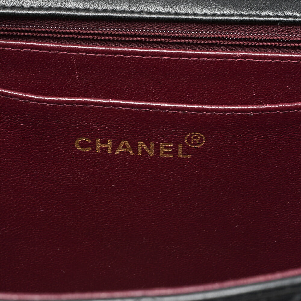 CHANEL Chain Shoulder Bag Deca Matelasse 34cm Single Flap Lambskin Black Gold-Tone Hardware, Pre-Owned