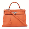 HERMES Kelly 35 2way Handbag Togo Orange Silver-Tone Hardware, Pre-Owned