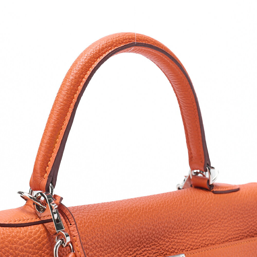 HERMES Kelly 35 2way Handbag Togo Orange Silver-Tone Hardware, Pre-Owned