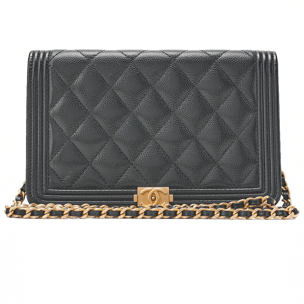 CHANEL Boy Chanel Matelasse Chain Wallet Caviar Skin Black Gold-Tone Hardware, Pre-Owned