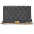 CHANEL Boy Chanel Matelasse Chain Wallet Caviar Skin Black Gold-Tone Hardware, Pre-Owned