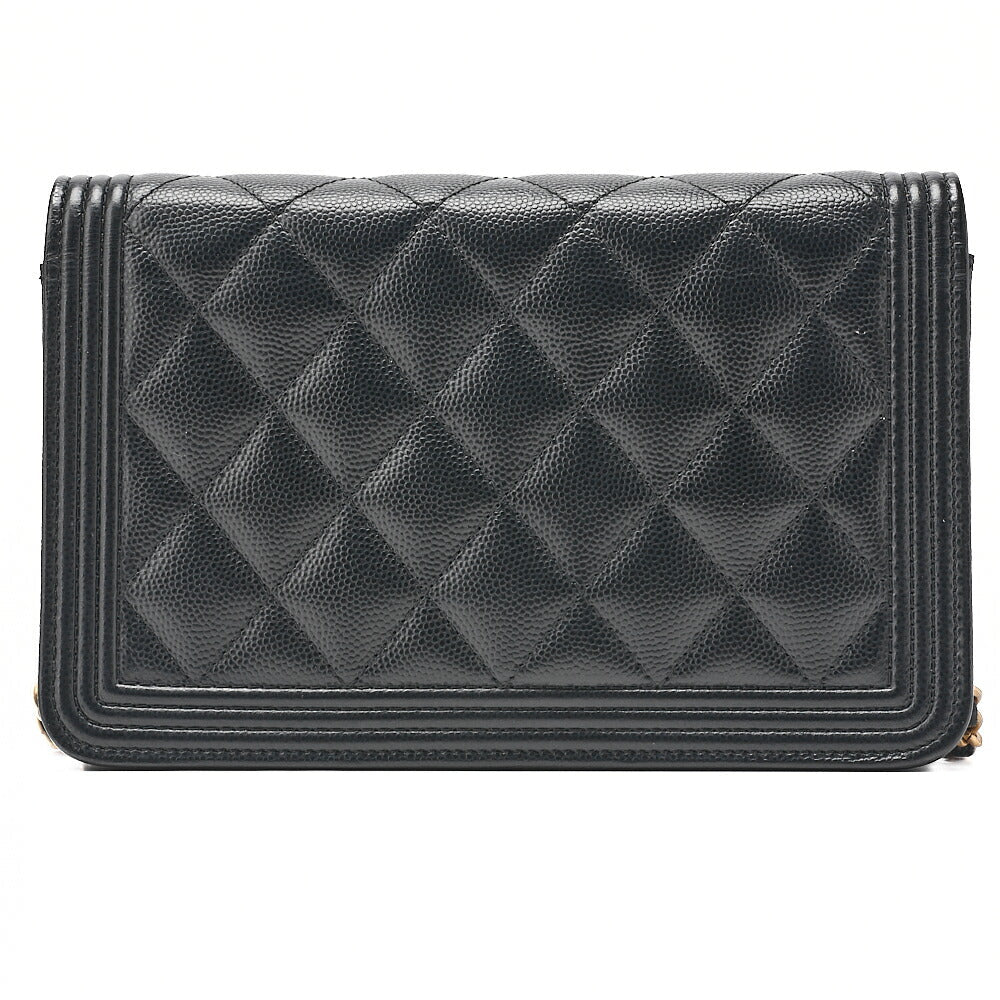 CHANEL Boy Chanel Matelasse Chain Wallet Caviar Skin Black Gold-Tone Hardware, Pre-Owned