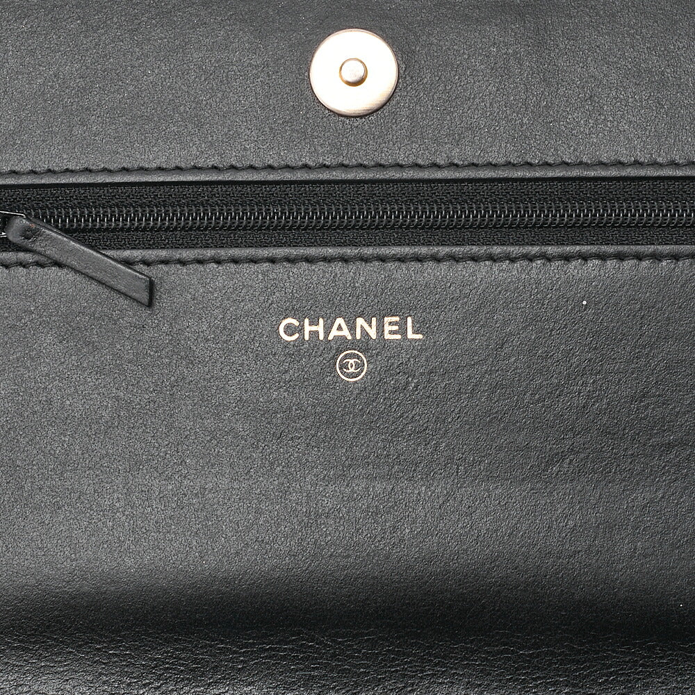 CHANEL Boy Chanel Matelasse Chain Wallet Caviar Skin Black Gold-Tone Hardware, Pre-Owned