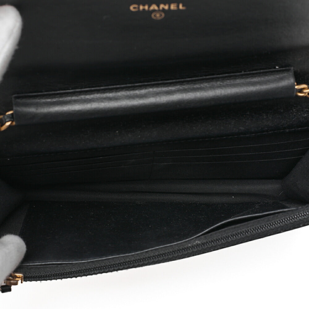 CHANEL Boy Chanel Matelasse Chain Wallet Caviar Skin Black Gold-Tone Hardware, Pre-Owned