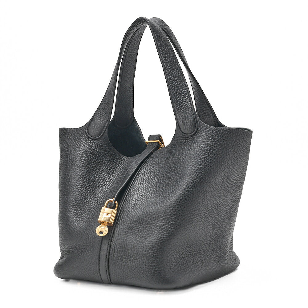 HERMES Picotan Lock MM Handbag Tryon Clemence Black Black Gold-Tone Hardware, Pre-Owned