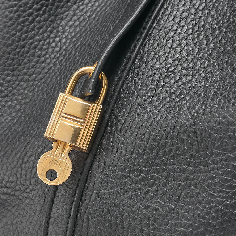 HERMES Picotan Lock MM Handbag Tryon Clemence Black Black Gold-Tone Hardware, Pre-Owned