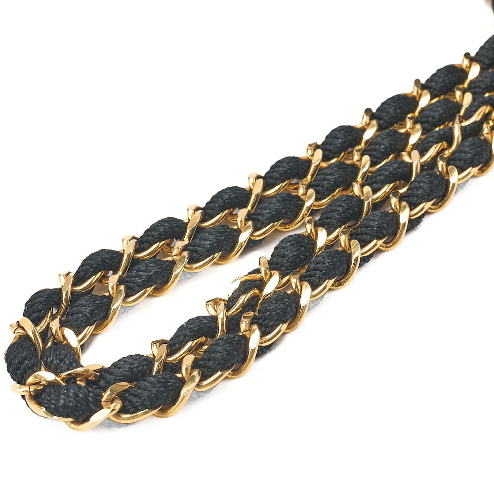 CHANEL Matelasse V-Flap Rhinestone Chain Shoulder Bag Satin Black Gold-Tone Hardware, Pre-Owned
