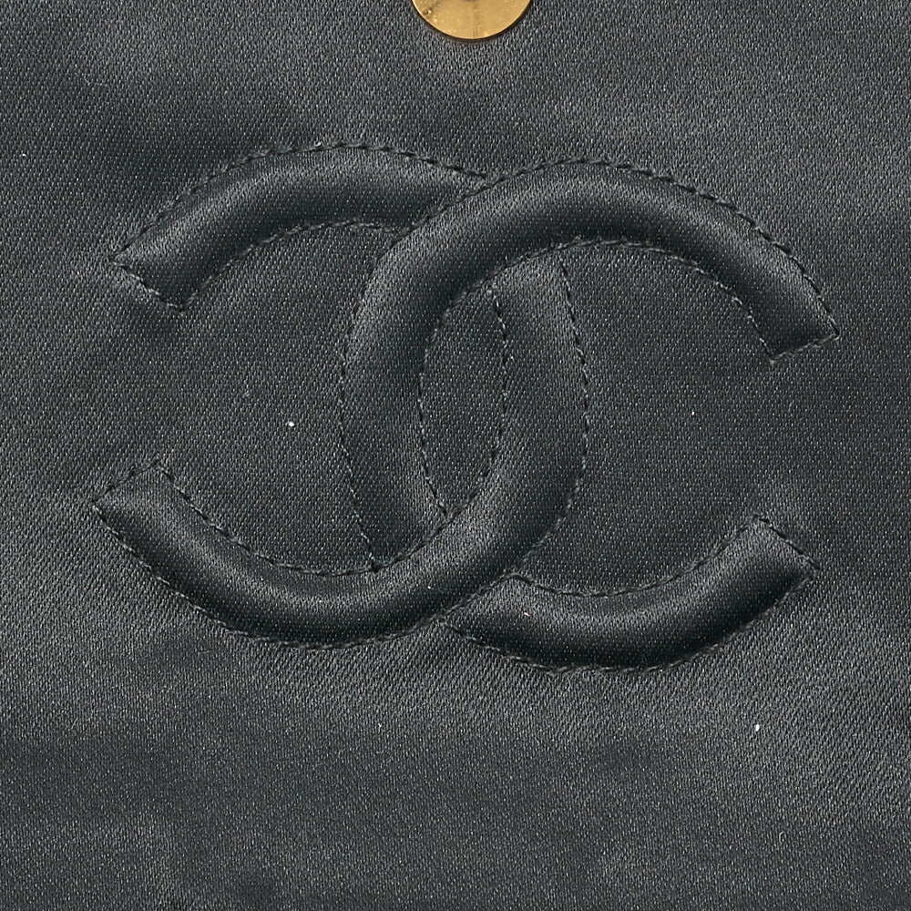 CHANEL Matelasse V-Flap Rhinestone Chain Shoulder Bag Satin Black Gold-Tone Hardware, Pre-Owned