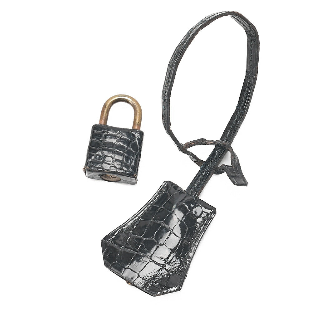 HERMES Kelly 28 Crocodile Handbag Black Gold-Tone Hardware, Pre-Owned