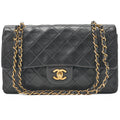 CHANEL Lambskin Matelasse 25cm Double Flap Chain Shoulder Black Gold-Tone Hardware, Pre-Owned