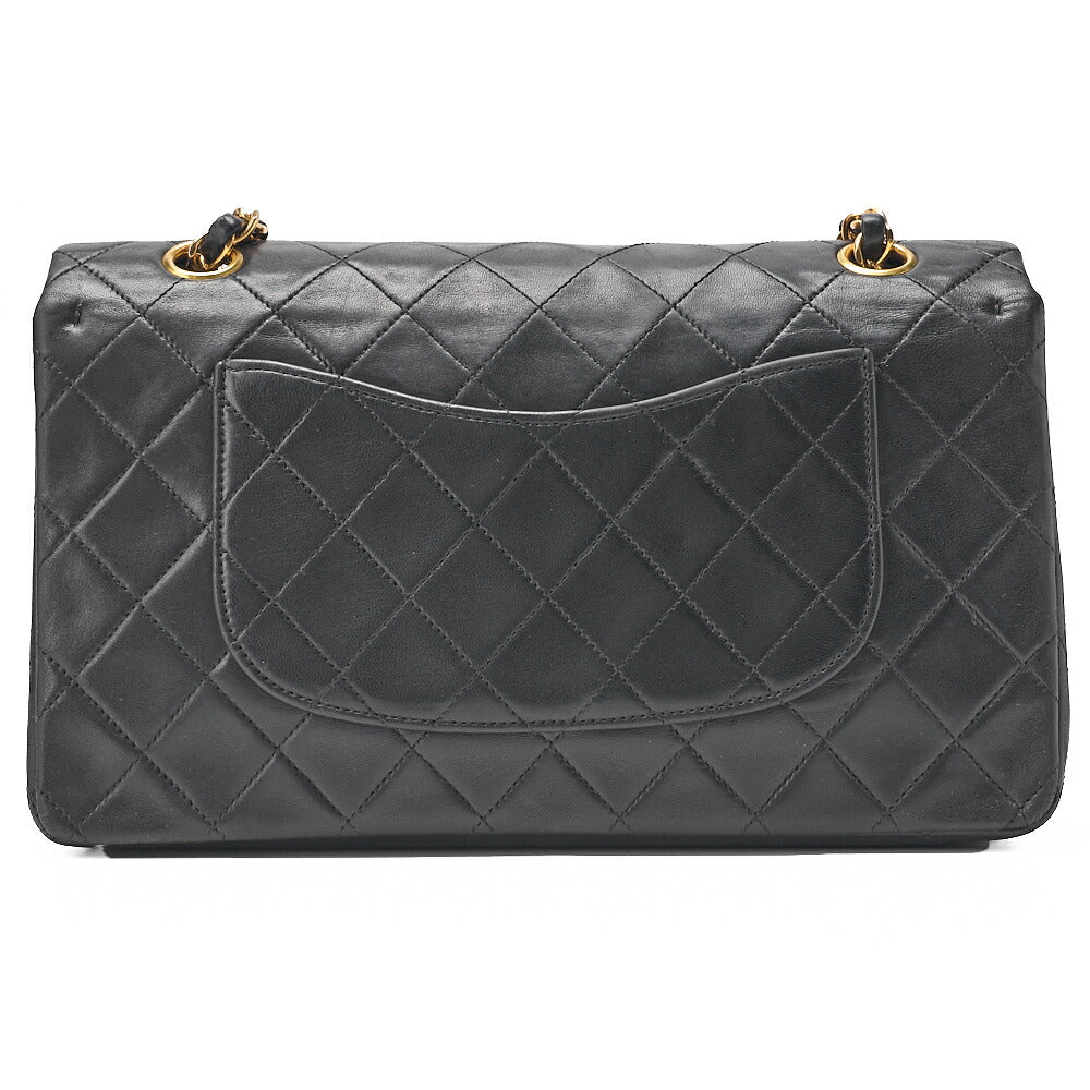 CHANEL Lambskin Matelasse 25cm Double Flap Chain Shoulder Black Gold-Tone Hardware, Pre-Owned