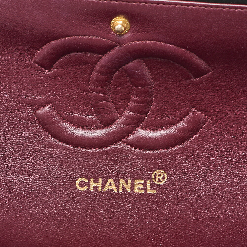 CHANEL Lambskin Matelasse 25cm Double Flap Chain Shoulder Black Gold-Tone Hardware, Pre-Owned