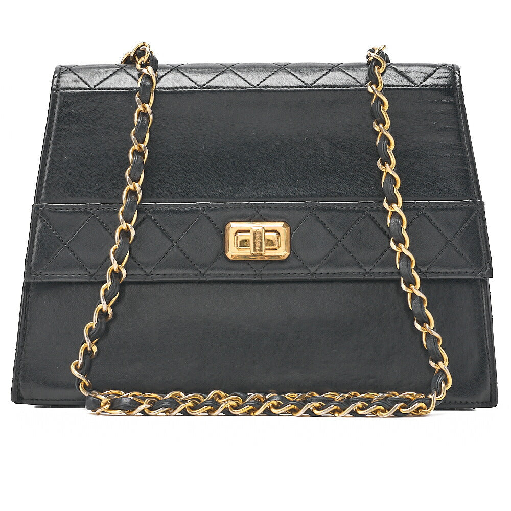 CHANEL Trapezoidal Turnlock Single Flap Chain Shoulder Lambskin Black Gold-Tone Hardware, Pre-Owned