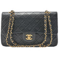 CHANEL Lambskin Matelasse 25cm Double Flap Chain Shoulder Black Gold-Tone Hardware, Pre-Owned