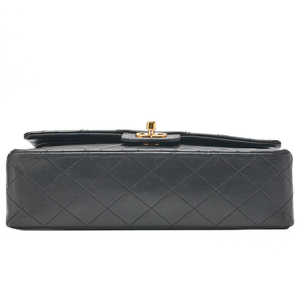 CHANEL Lambskin Matelasse 25cm Double Flap Chain Shoulder Black Gold-Tone Hardware, Pre-Owned
