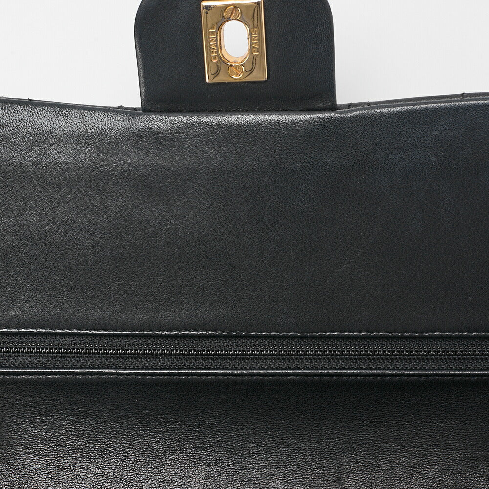 CHANEL Lambskin Matelasse 25cm Double Flap Chain Shoulder Black Gold-Tone Hardware, Pre-Owned