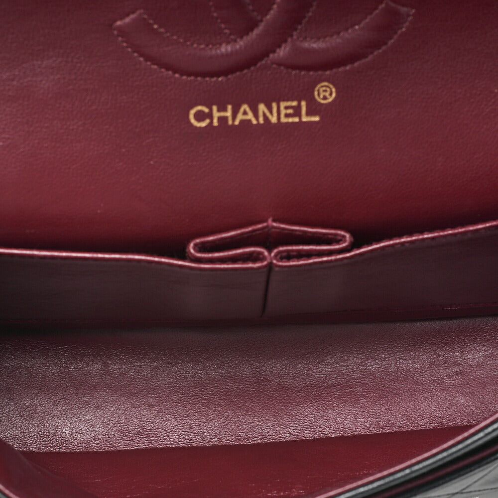 CHANEL Lambskin Matelasse 25cm Double Flap Chain Shoulder Black Gold-Tone Hardware, Pre-Owned