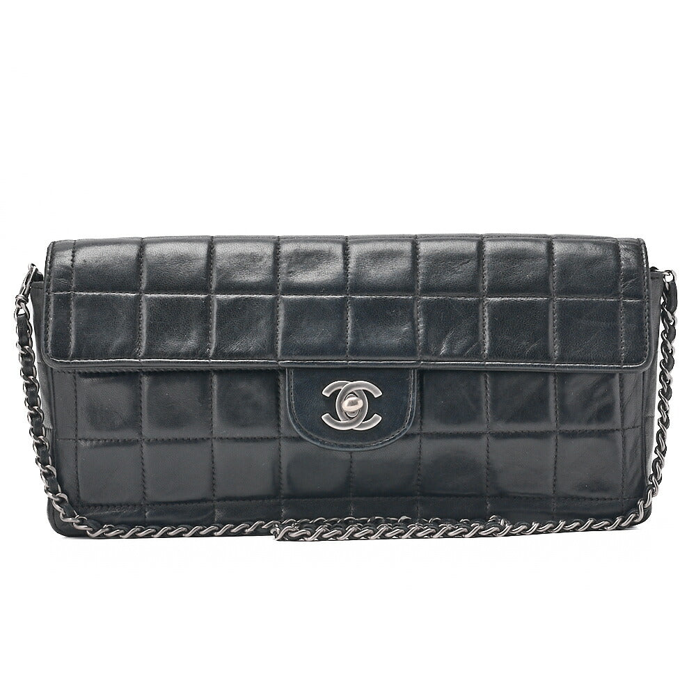 CHANEL Chanel Chocolate Bar Single Pull Chain Shoulder Lambskin Black Silver-Tone Hardware, Pre-Owned