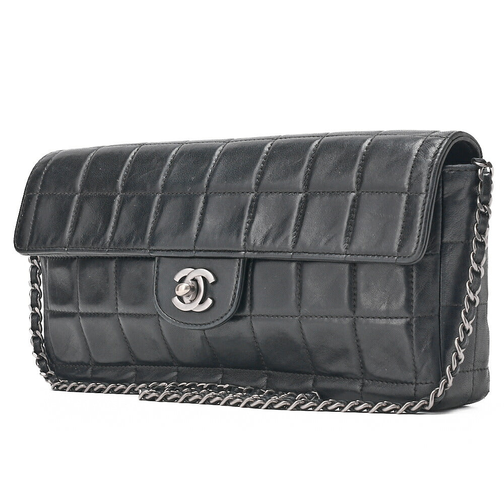 CHANEL Chanel Chocolate Bar Single Pull Chain Shoulder Lambskin Black Silver-Tone Hardware, Pre-Owned