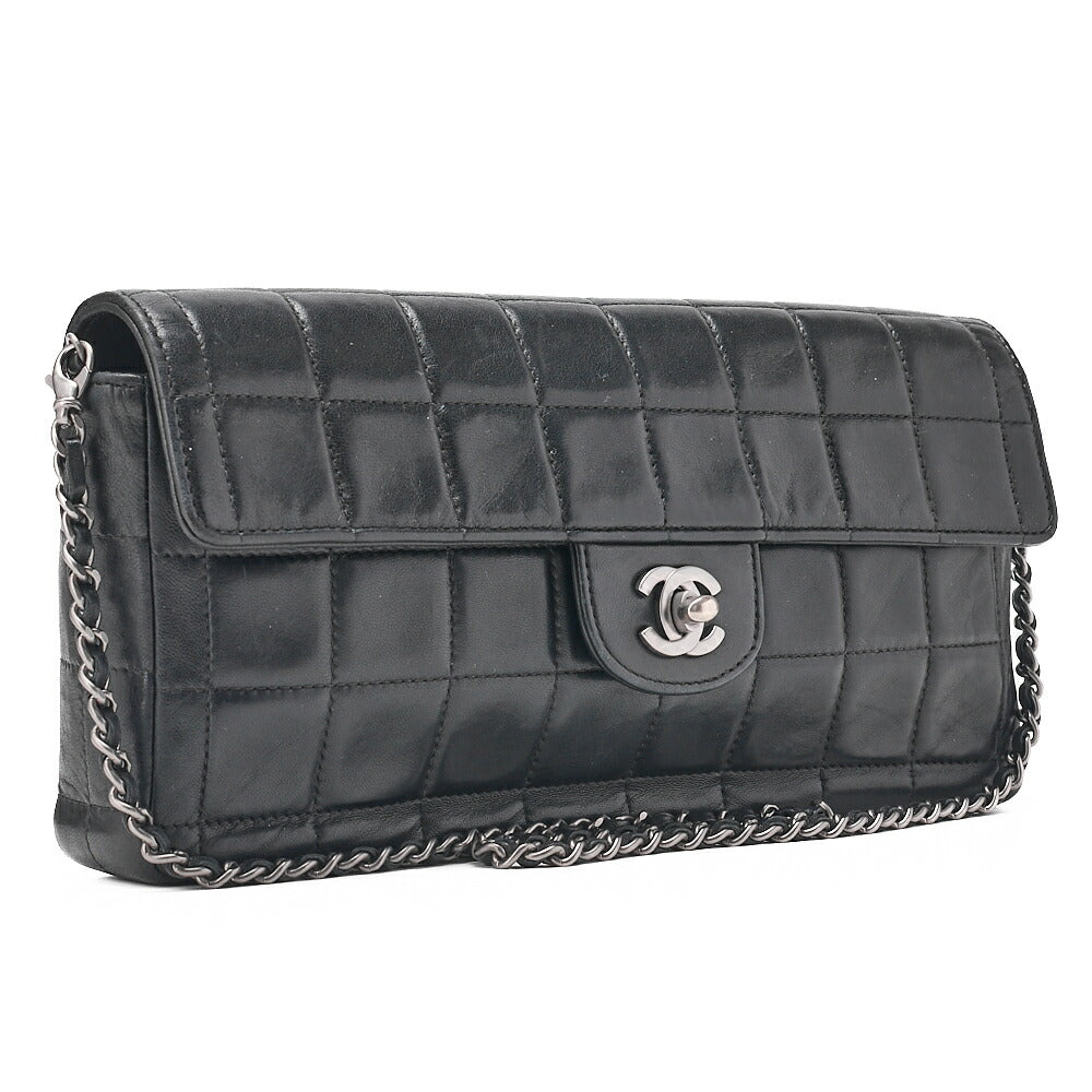 CHANEL Chanel Chocolate Bar Single Pull Chain Shoulder Lambskin Black Silver-Tone Hardware, Pre-Owned
