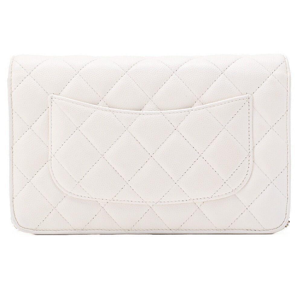CHANEL Matelasse Chain Wallet Caviar Skin White Gold-Tone Hardware, Pre-Owned