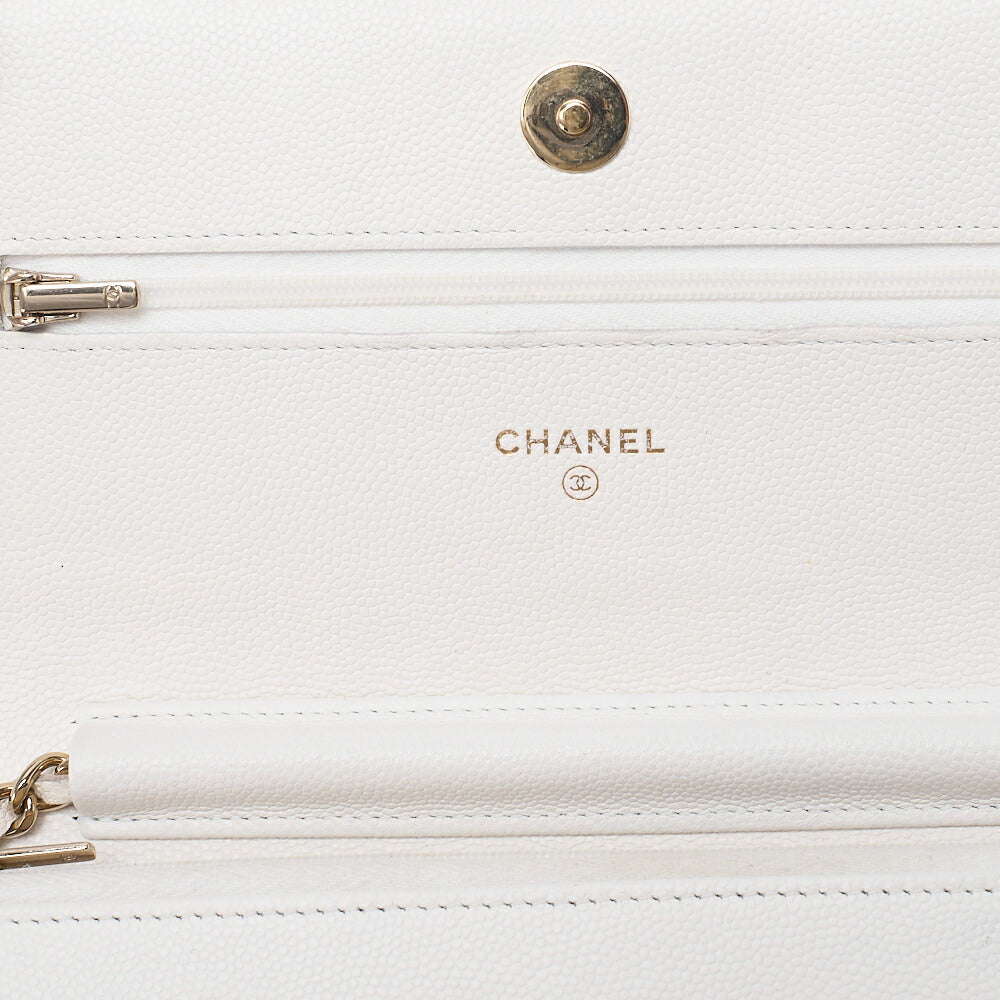 CHANEL Matelasse Chain Wallet Caviar Skin White Gold-Tone Hardware, Pre-Owned