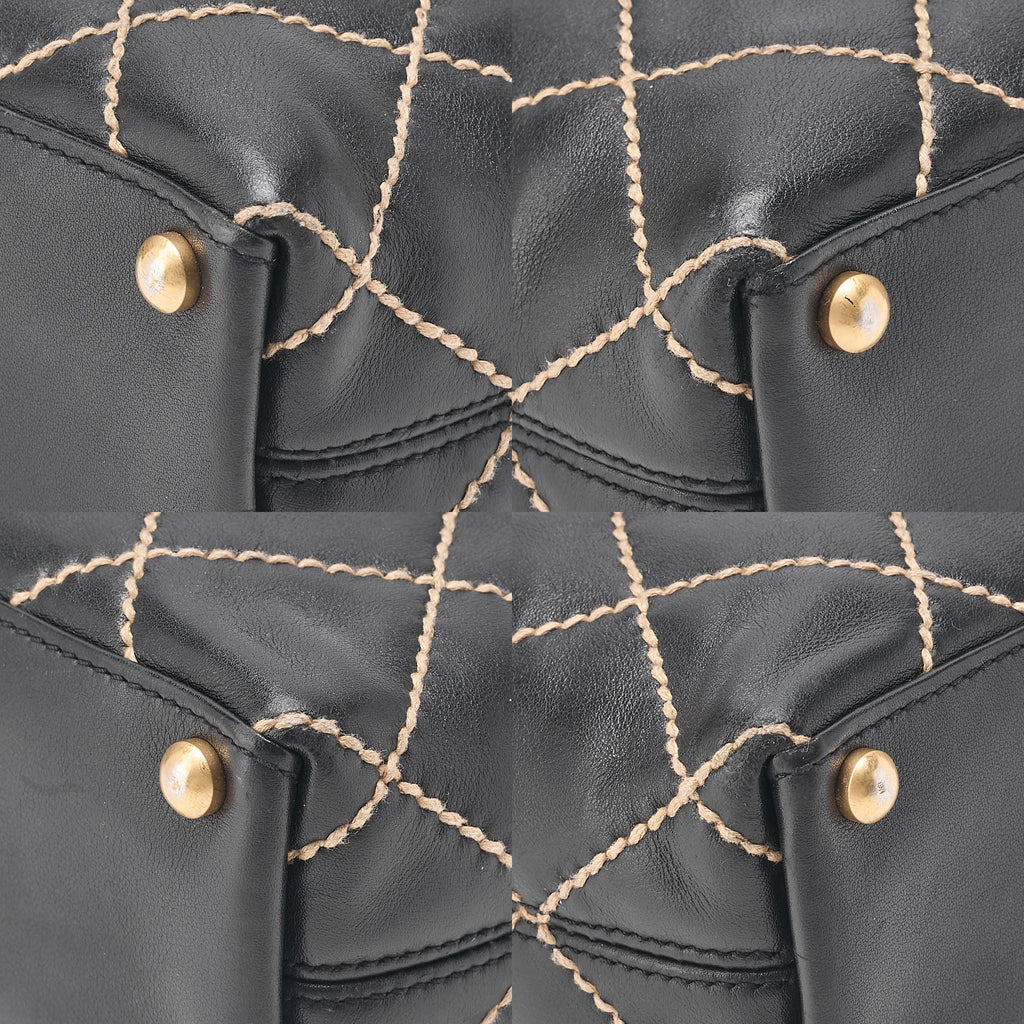CHANEL Coco Mark Wild Stitch Tote Bag Calfskin Black Gold-Tone Hardware, Pre-Owned