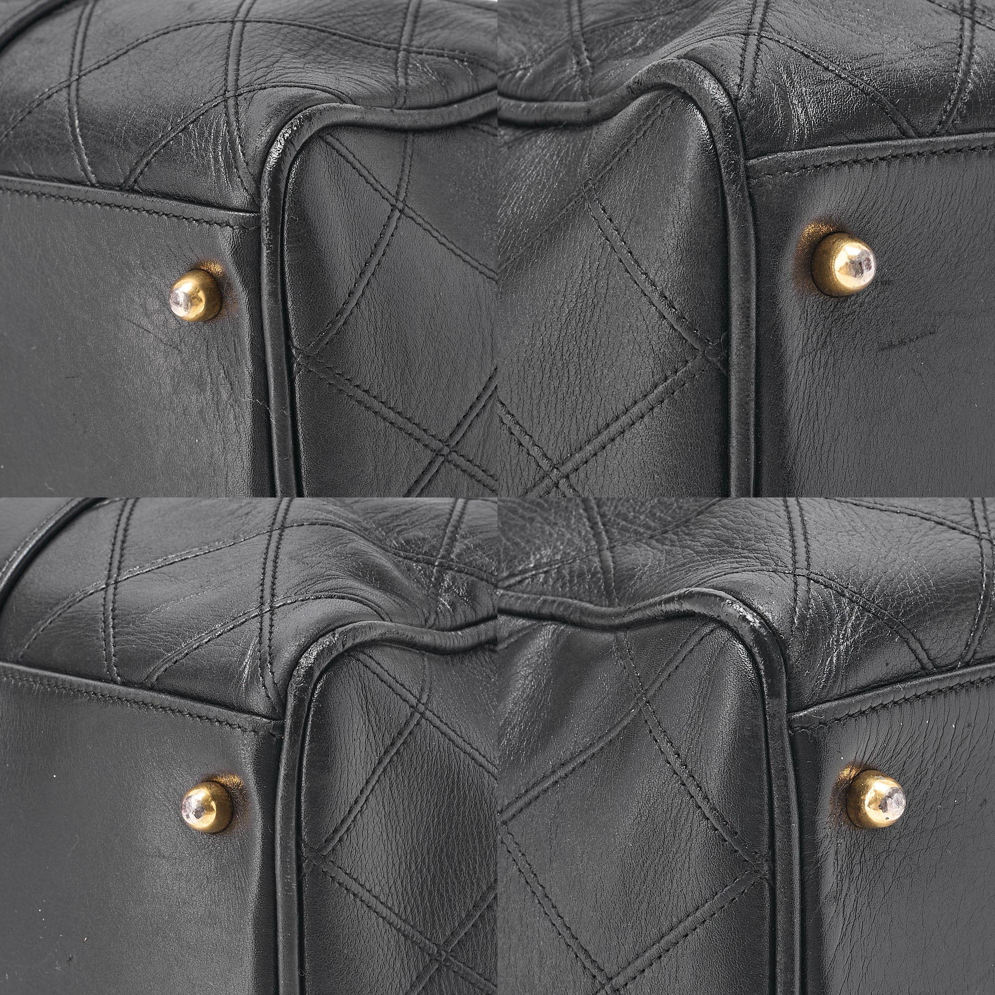 CHANEL Matelasse Bicolore 2WAY Shoulder Boston Lambskin Black Gold-Tone Hardware, Pre-Owned
